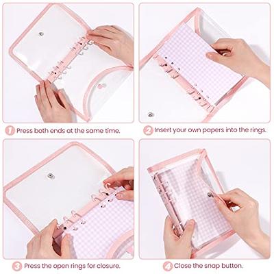 Clear A4 Binder PVC Budget Binder with Snap Button Closure 4 Ring Loose  Leaf Binding Covers for Traveler Planner Diary Pages (Personal A4, Clear)