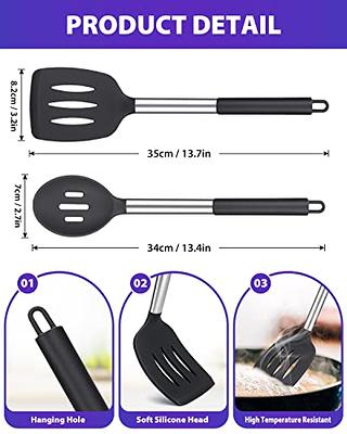 Silicone Mini Kitchen Utensils set of 2 Small kitchen tools Nonstick  Cookware with Hanging Hole, Black+Black 