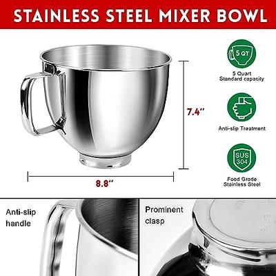 5 QT Stainless Steel Mixer Bowl for Kitchenaid Stand Mixers, Kitchen Aid  Mixing Bowl for 4.5-5 QT Tilt-Head Mixer with Handle