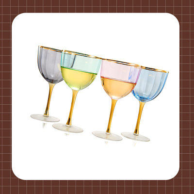 Youeon Set of 6 Colored Wine Goblets, 10 Oz Wine