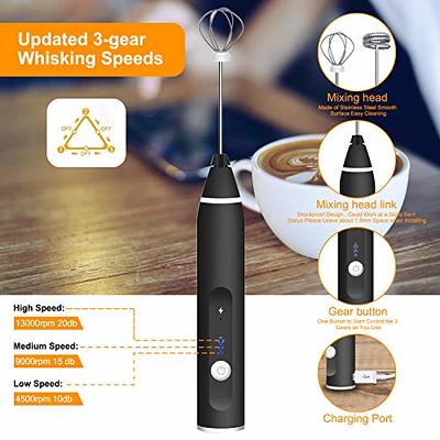 Milk Frother Handheld, USB Rechargeable Electric Foam Maker for Coffee, 3  Speeds Mini Milk Foamer Drink Mixer Egg Beater with 2 Whisks for Coffee  Frappe Latte Cappuccino Hot Chocolate 