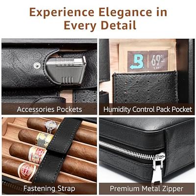 SEMKONT Travel Cigar Humidor Portable Travel Cigar Case with 4 Cigar Tube,  Leather Travel Cigar Humidor Include Cigar Cutter, Men's Cigar Accessories