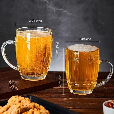 Clear Glass Beer Mugs with Handle 16 oz. Heavy Bottomed set of 4 6 tall