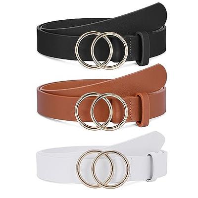 SUOSDEY Women Leather Belts,Plus Size Fashion Soft Faux Leather Jeans Belts  with O-Ring Buckle