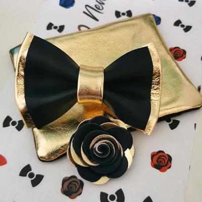 Black and Gold Mens Bow Tie for Men Wedding Bow Tie Set 