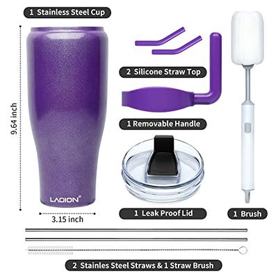 LAOION 40 oz Tumbler with Handle and Straw,Stainless Steel Mug with Leak  Proof Screw Seal Lid,Dual Insulated Large Cup with handle,Keeps Drinks Cold  for 24 Hrs,Sweat Proof,BPA Free-Glitter Purple - Yahoo Shopping