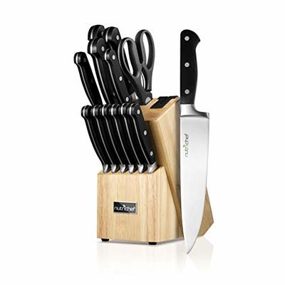 Master Maison Walnut Kitchen Knife Set With Wood Knife Block & Bonus  Cleaver | German Stainless Steel Knives With Knife Sharpener & 6 Steak  Knives 