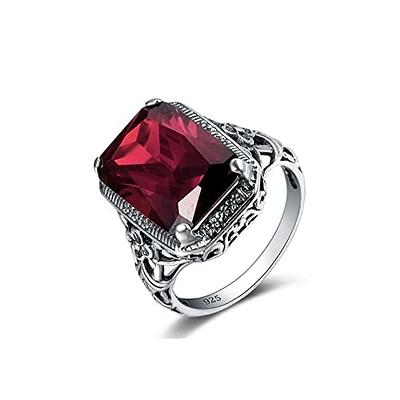 Gixaxak Ruby Stone Ring 925 Sterling Silver Statement Ring for