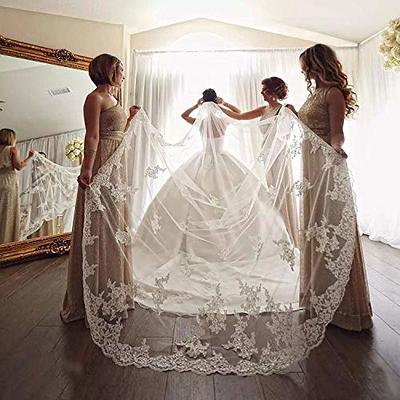 White Lace Wedding Veil Cathedral Length Veil - VQ