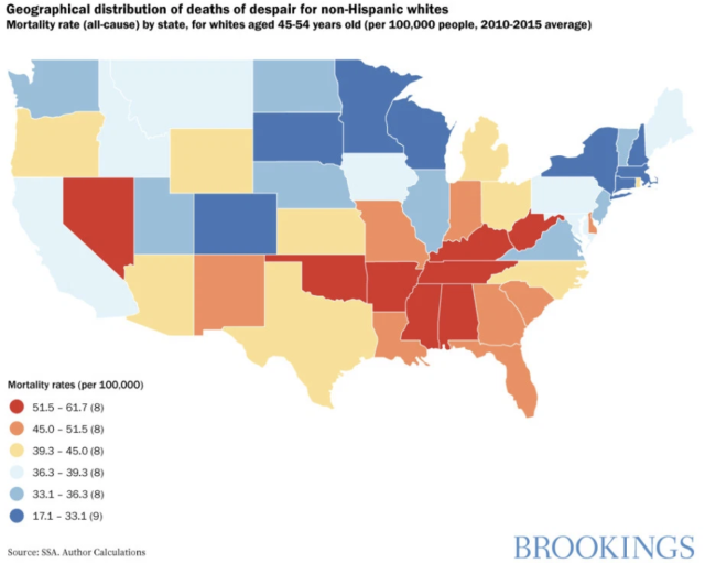 Geographical distribution of deaths of despair for non-Hispanic whites