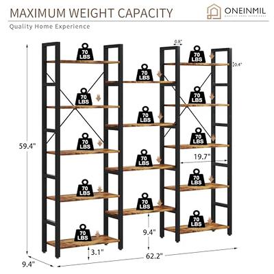 KIVENJAJA Triple Wide 5-Tier Bookshelf, Industrial Display