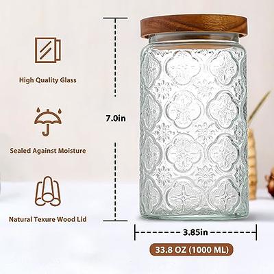 CZFWin Glass Flour Container with Airtight Bamboo Lid, Large Glass Food Jar with Wooden Lid for Storage Flour, Sugar, Cookies, R