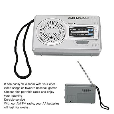 AM FM Portable Pocket Radio, Compact Transistor Radios - Best Reception,  Loud Speaker, Earphone Jack, Long Lasting, 2 AA Battery Operated (Silver)