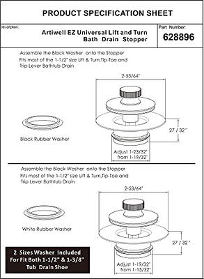 Artiwell 1-1/2 Black Tubular Bath Drain Kit with Tip-Toe Bath