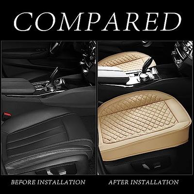 Motor Trend Seat Covers for Cars Trucks Suv, Faux Leather Beige Padded Seat Covers with Storage Pockets, Premium Interior Car Seat Cover, 2 x Front