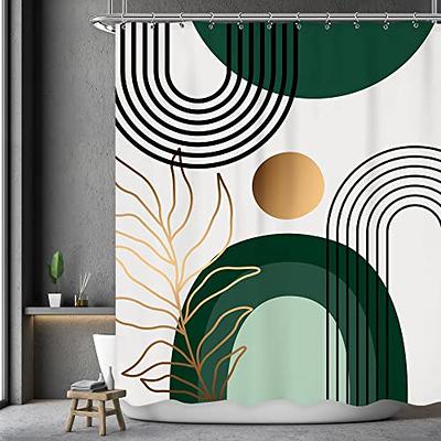 Sage Green and White Abstract Geometric Shower Curtain Bathroom Accessories  Set