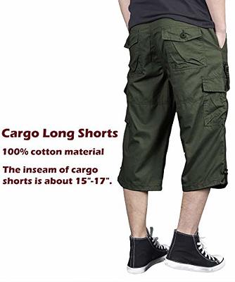 FEDTOSING Cargo Shorts for Men Loose Fit Elastic Waist Twill 3/4