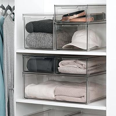 mDesign Plastic Stackable Closet Storage Organizer Bin Containers with  Front Pull Drawer for Cabinet, Desk, Shelf, Cupboard, or Dresser  Organization - Lumiere Collection - 4 Pack - Clear - Yahoo Shopping