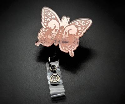 Skull Butterfly Badge Reel - Nurse Xray Badge Rose Gold Rn Anatomy