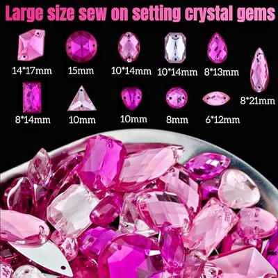 Mixed Shapes Sizes Pink Sew On Rhinestones Flatback Crystal Glass 2 Holes