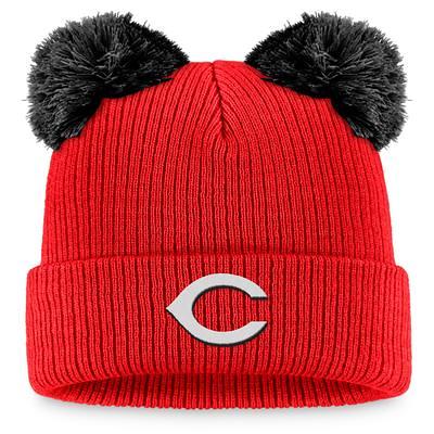 Cincinnati Reds Fanatics Branded Stripe Cuffed Knit Hat with Pom - Red