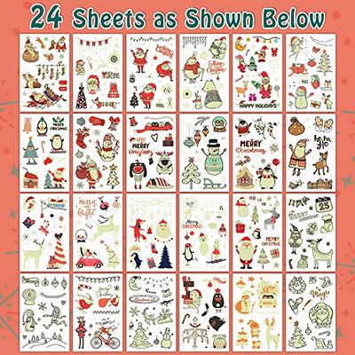  Christmas Temporary Tattoos Stocking Stuffers for Kids Boys  Girls, Glow in the Night Dark Kids Tattoos, Christmas Party Favors Supplies  Decorations, Christmas Fun Dollar Items for Kids (10 sheets) : Toys