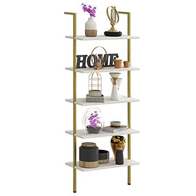 ALLZONE 5 Tiers Narrow Bookshelf, Tall Adjustable Ladder Book Shelf with  Open Storage, Floor to Ceiling Tension Mount, Wooden Industrial Bookcase  for