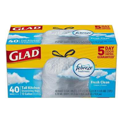 Glad ForceFlex 13 Gal. Tall Kitchen Drawstring Fresh Clean Scent with  Febreze Freshness Trash Bags (40-Count) 1258778361 - The Home Depot