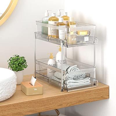  2 Tier Clear Organizer with Dividers for Cabinet / Counter,  MultiUse Slide-Out Storage Container - Kitchen, Pantry, Medicine Cabinet Storage  Bins - Bathroom, Vanity Makeup, Under Sink Organizing Tray : Home & Kitchen