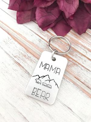 Mountains Hand Stamped Keychain Charm on aluminum heart