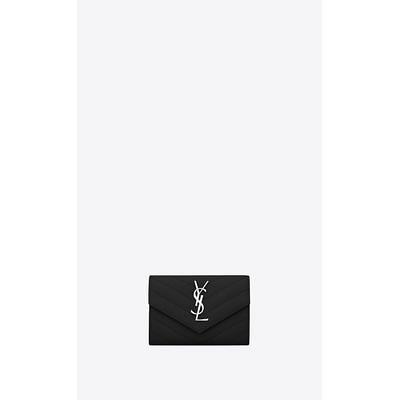 Saint Laurent Cassandre Matelasse Small Envelope Wallet in Grain