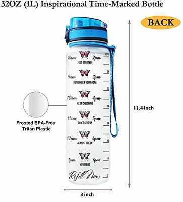 QLUR Water Bottle with Straw, 32 oz Motivational Water Bottles with Time Marker to Drink, Tritan BPA Free, 1L Sports Water Bottle with Carry Strap