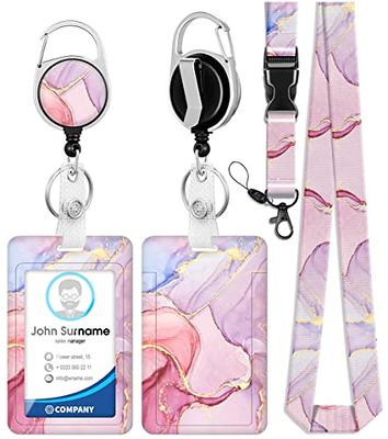 Retractable ID Badge Holder, Wisdompro Nurse Badge Reel with 2-Sided PU Leather Name Tag Card Holder and Key Ring - Vertical