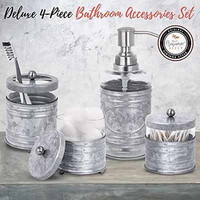 WHOLE HOUSEWARES | Bathroom Accessory Set | Accesorios de Baño | 4-Piece  Decorative Glass Bathroom Accessories Set | Soap Dispenser,Tray