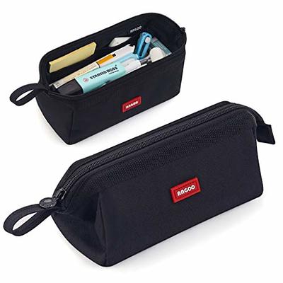 YOKUMA Pencil Case,Large Capacity Pencil Pouch,Aesthetic Zipper Pencil Box,  Back to School Supplies for College Student Teen Adults, Black