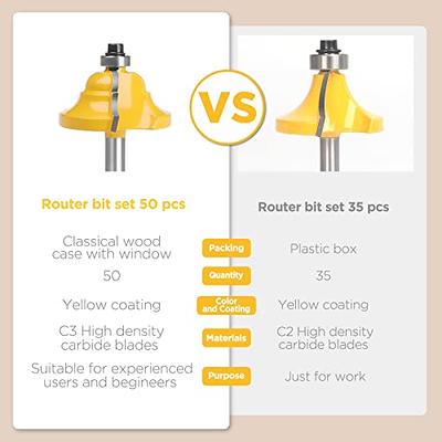 TOOLDO Router Bits Set 50 Pieces,1/4” Shank Tungsten Carbide