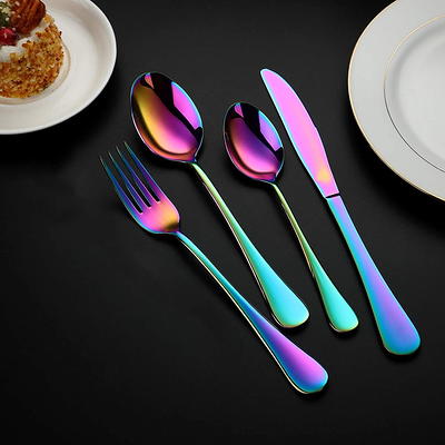 Rainbow Dinner Forks 6 Piece, Stainless Steel 8'' Forks Silverware