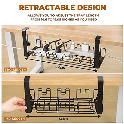  2 Pack Under Desk Cable Management Tray,No Drill Holes Cable  Clamp Tray with Cord Organizer Kit for Desk Wire Cord Organizer,Easy Clamp  Mount Metal Wire Cable Holder for Desks, Offices, Kitchens 