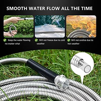 Steel Metal Garden Hose 25FT Heavy Duty Lightweight 304 Stainless Steel  Metal Water Hose with Brass Nozzle, Durable Fittings, No Kink & Tangle