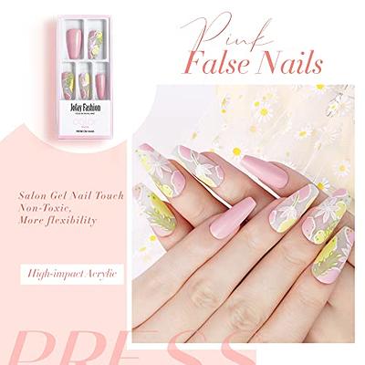 Press on Nails Medium - Ombre Hot Pink Glue on Gel Nails with Gradient  Design, 24Pcs Short Square Reusable Matte Ombre Stick on Nails Acrylic  False