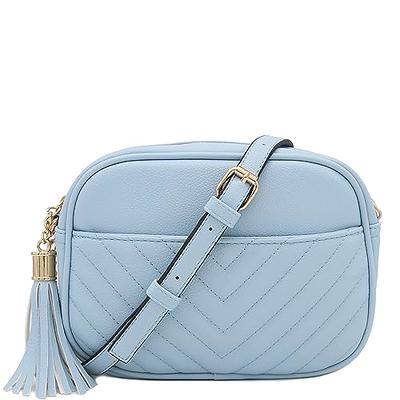 XOXO Women's Blue Chevron Vegan Leather Quilted Pattern Crossbody Bag With  Adjustable Strap 