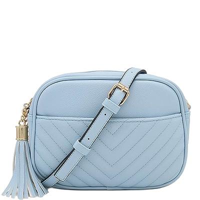 XOXO Women's Blue Chevron Vegan Leather Quilted Pattern Crossbody