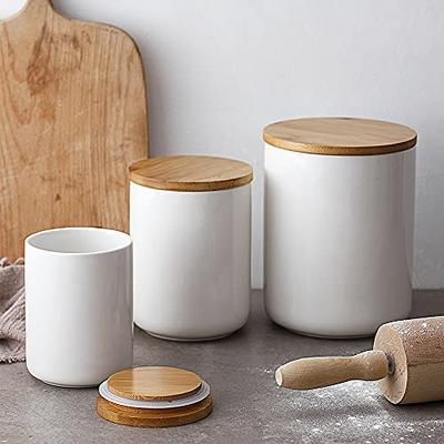 Kitchen Canisters with Bamboo Lids, Airtight Ceramic Canister Set