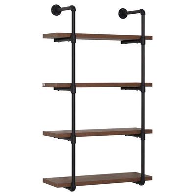 Set of 3 Rustic Burnt Wood & Black Metal Corner Display Shelves