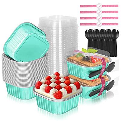 RETON 100 PCS Aluminium Foil Baking Cups, Mini Cake Pans with Lids, 5 oz  Foil Cupcake Cups Cupcake Liners, Disposable Ramekins Muffin Cups for Party