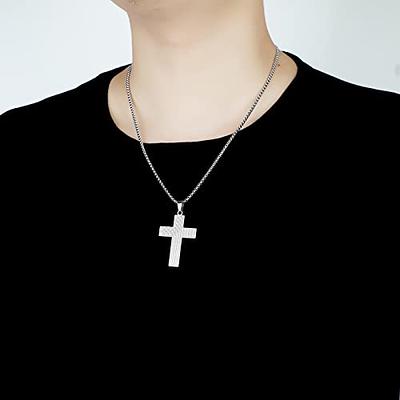  REVEMCN Black Silver Stainless Steel Dog Tag Cross Necklace for  Men Boys Featuring Lord's Prayer Bible Verse Cross Pendant with 20-24 Inch  Rope Chain, Inspirational Jewelry Gift for Boys and Men (