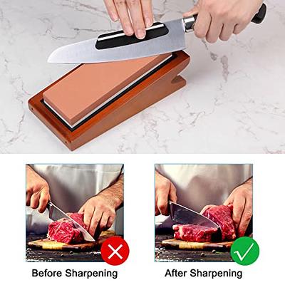 Knife Sharpening Stone Set, Premium 4 Side Grit 400/1000 3000/8000  Whetstone Sharpener Kit with Cut Resistant Gloves,Bamboo Base,Flattening