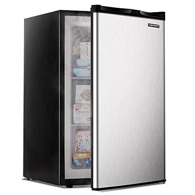 DEMULLER Mini Fridge with Freezer Compact Retro Refrigerator Dual Door  Black-YX-100 19 inches Wide 