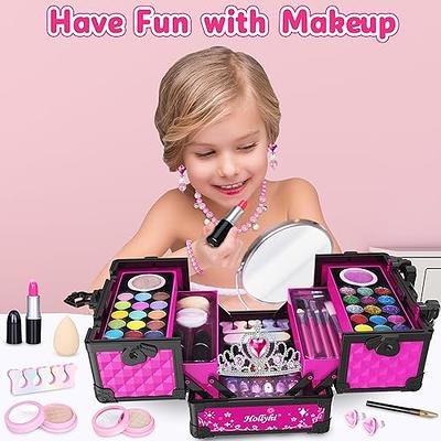 Hollyhi 56 Pcs Real Kids Makeup Kit for Girls, Washable Pretend Play Makeup Toy Set with Cosmetic Case for Girl, Toddler Make Up Toys Birthday for