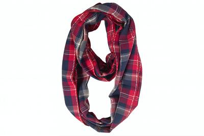 Red & Navy Blue Plaid Infinity Scarf, Fall Winter Scarf For Women